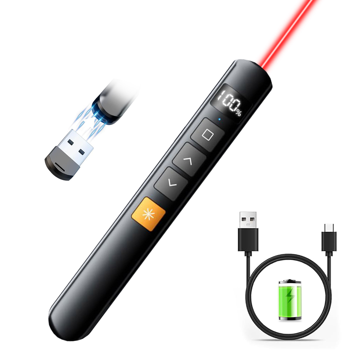 Laser Pointer Presenter - Wireless Presenter Remote with USB-Receiver, 2.4GHz