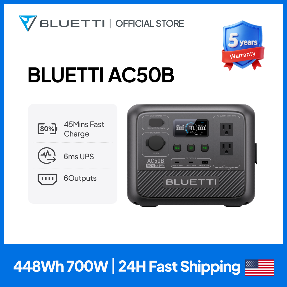 Solar Powered Charger - BLUETTI AC50B Portable Power Station 700W